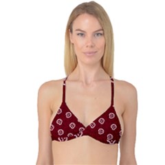 White Skulls On Red Shiny Background Reversible Tri Bikini Top by SychEva