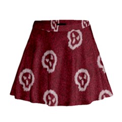 White Skulls On Red Shiny Background Mini Flare Skirt by SychEva