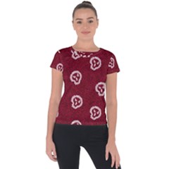 White Skulls On Red Shiny Background Short Sleeve Sports Top  by SychEva