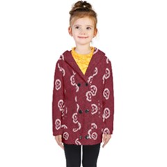 White Skulls On Red Shiny Background Kids  Double Breasted Button Coat by SychEva