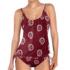 White Skulls On Red Shiny Background Tankini Set by SychEva