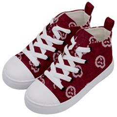 White Skulls On Red Shiny Background Kids  Mid-top Canvas Sneakers by SychEva