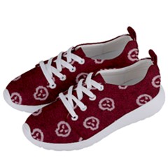 White Skulls On Red Shiny Background Women s Lightweight Sports Shoes by SychEva