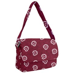 White Skulls On Red Shiny Background Courier Bag by SychEva