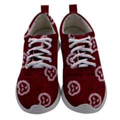 White Skulls On Red Shiny Background Athletic Shoes by SychEva