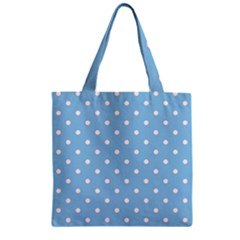 1950 Summer Sky Blue White Dots Zipper Grocery Tote Bag by SomethingForEveryone