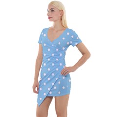 1950 Summer Sky Blue White Dots Short Sleeve Asymmetric Mini Dress