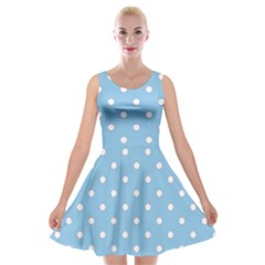 1950 Summer Sky Blue White Dots Velvet Skater Dress