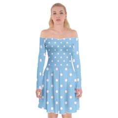 1950 Summer Sky Blue White Dots Off Shoulder Skater Dress by SomethingForEveryone