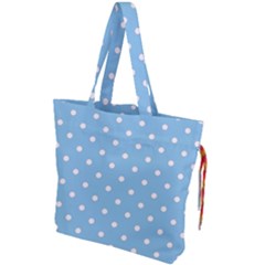 1950 Summer Sky Blue White Dots Drawstring Tote Bag by SomethingForEveryone