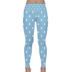 1950 Summer Sky Blue White Dots Lightweight Velour Classic Yoga Leggings by SomethingForEveryone