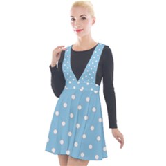 1950 Summer Sky Blue White Dots Plunge Pinafore Velour Dress by SomethingForEveryone