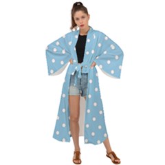 1950 Summer Sky Blue White Dots Maxi Kimono