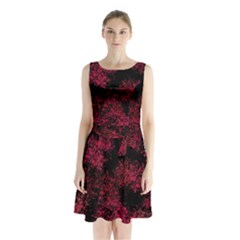 Red Abstraction Sleeveless Waist Tie Chiffon Dress by SychEva