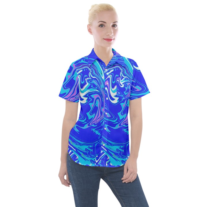  Blue Blue Sea Women s Short Sleeve Pocket Shirt