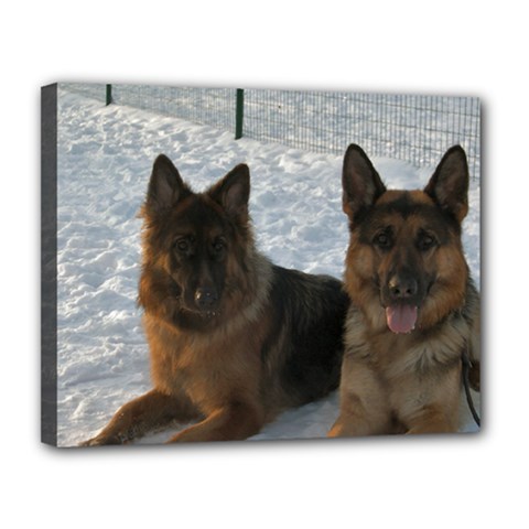 2 German Shepherds Canvas 14  X 11  (stretched) by SomethingForEveryone