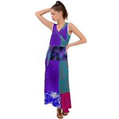 Patches V-Neck Chiffon Maxi Dress