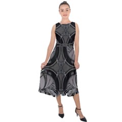 Lunar Phases Midi Tie-back Chiffon Dress by MRNStudios