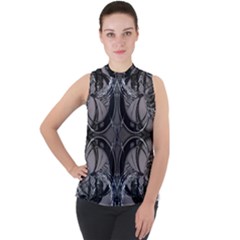 Lunar Phases Mock Neck Chiffon Sleeveless Top by MRNStudios