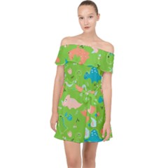 Funny Dinosaur Off Shoulder Chiffon Dress by SychEva