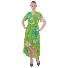 Funny Dinosaur Front Wrap High Low Dress by SychEva