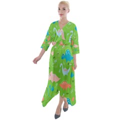 Funny Dinosaur Quarter Sleeve Wrap Front Maxi Dress by SychEva