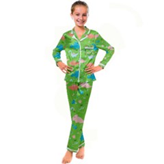 Funny Dinosaur Kid s Satin Long Sleeve Pajamas Set by SychEva