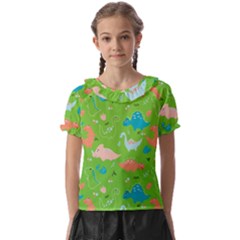 Funny Dinosaur Kids  Frill Chiffon Blouse by SychEva