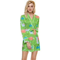 Funny Dinosaur Long Sleeve Satin Robe by SychEva