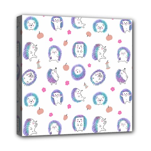 Cute And Funny Purple Hedgehogs On A White Background Mini Canvas 8  x 8  (Stretched)