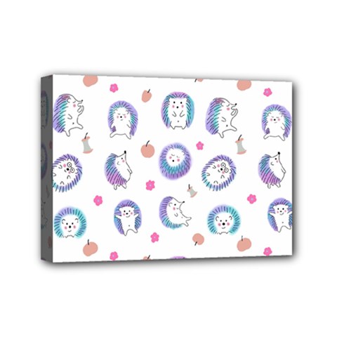 Cute And Funny Purple Hedgehogs On A White Background Mini Canvas 7  x 5  (Stretched)