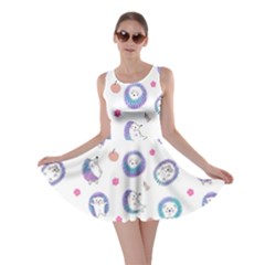 Cute And Funny Purple Hedgehogs On A White Background Skater Dress