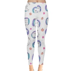 Cute And Funny Purple Hedgehogs On A White Background Leggings 