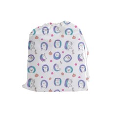 Cute And Funny Purple Hedgehogs On A White Background Drawstring Pouch (Large)