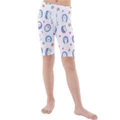 Cute And Funny Purple Hedgehogs On A White Background Kids  Mid Length Swim Shorts by SychEva