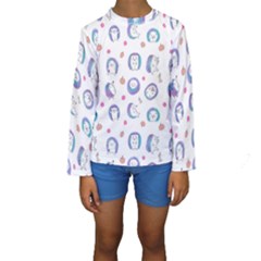Cute And Funny Purple Hedgehogs On A White Background Kids  Long Sleeve Swimwear