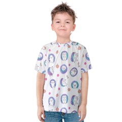 Cute And Funny Purple Hedgehogs On A White Background Kids  Cotton Tee