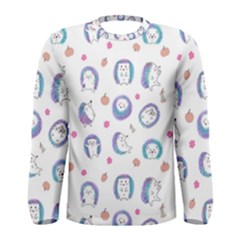 Cute And Funny Purple Hedgehogs On A White Background Men s Long Sleeve Tee