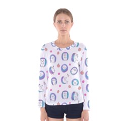 Cute And Funny Purple Hedgehogs On A White Background Women s Long Sleeve Tee
