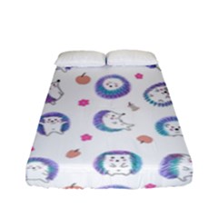 Cute And Funny Purple Hedgehogs On A White Background Fitted Sheet (Full/ Double Size)
