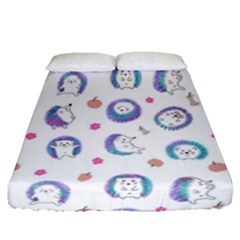 Cute And Funny Purple Hedgehogs On A White Background Fitted Sheet (Queen Size)