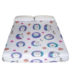 Cute And Funny Purple Hedgehogs On A White Background Fitted Sheet (California King Size)