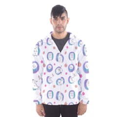 Cute And Funny Purple Hedgehogs On A White Background Men s Hooded Windbreaker