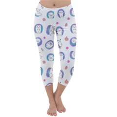 Cute And Funny Purple Hedgehogs On A White Background Capri Winter Leggings 