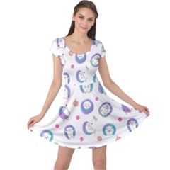 Cute And Funny Purple Hedgehogs On A White Background Cap Sleeve Dress