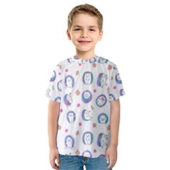 Cute And Funny Purple Hedgehogs On A White Background Kids  Sport Mesh Tee