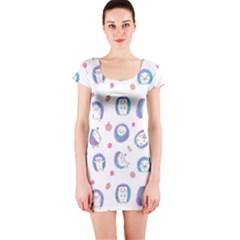 Cute And Funny Purple Hedgehogs On A White Background Short Sleeve Bodycon Dress