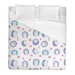 Cute And Funny Purple Hedgehogs On A White Background Duvet Cover (Full/ Double Size)