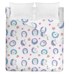 Cute And Funny Purple Hedgehogs On A White Background Duvet Cover Double Side (Queen Size)