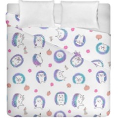 Cute And Funny Purple Hedgehogs On A White Background Duvet Cover Double Side (King Size)